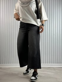 تصویر شلوار زنانه واید لگ ذغالی کمر کش کد 71860 