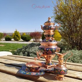 تصویر قیمت، مشخصات و خرید سرویس 5 تکه سماور مسی نقاشی دست دکوری - هنرظریف 5-piece copper samovar service with hand painting