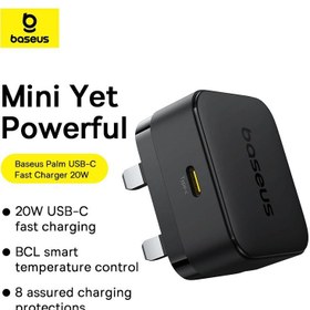 تصویر شارژر دیواری 20 وات بیسوس مدل Palm Mini 20W Baseus Palm Fast Charger 1C 20W UK P1011160C113-00