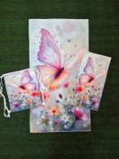 تصویر پک اقتصادی حوله زیرانداز ورزشی و کوله ورزشی(شوزبگ) طرح گل و پروانه 