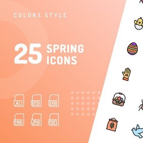 تصویر طرح لایه باز ست آیکون فصل بهار Spring Color Icons 
