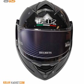 تصویر کلاه کاسکت مشکی براق فک متحرک iBK قالب کوچک iBK Small Mold Glossy Black Helmet with Removable Jaw