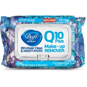 تصویر دستمال مرطوب پاک کننده آرایش مدل AGE FIGHTER میوه ای سری Q10 درب دار 50 عددی مخصوص پوست حساس و خشک دافی Dafi Dafi Q10 Age Fighter Makeup Remover Wet Wipes