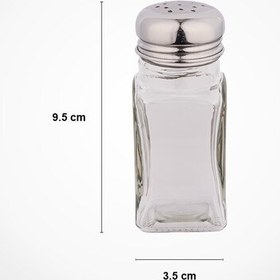 تصویر نمک پاش چهار گوش شیشه ای دو عددی درب استیل لیمون 