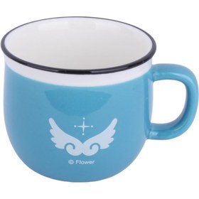 تصویر ماگ سرامیکی آبی طرح بال فرشته برند Flower کد 4543 Blue ceramic mug with angel wings design flower brand