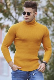 تصویر ژاکت خردلی یقه یقه 