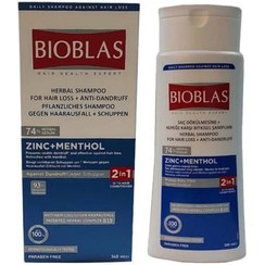 تصویر شامپو ضد شوره مو بیوبلاس مدل روی + منتول Bioblas Anti-Hair Loss & Dandruff Shampoo ZINC+MENTHOL حجم 360 میل 