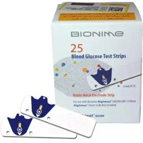 تصویر نوار تست قند خون بایونیم بسته 25 عددی 