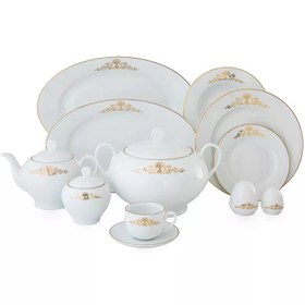 تصویر سرویس چینی زرین 12 نفره کامل کوئین طلایی (102 پارچه) Zarin Iran ItaliaF Queen-Gold 102 Pieces FDC Dinnerware Set