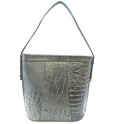 تصویر کیف زنانه تمام چرم گاوی طرح کرو رنگ خاکستری 