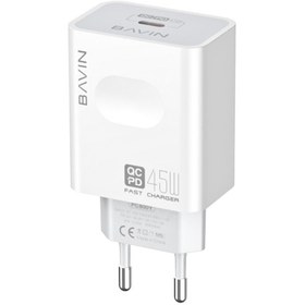 تصویر شارژر دیواری فست شارژ 45 وات همراه با کابل تایپ سی باوین BAVIN PC800Y 45W Charger 