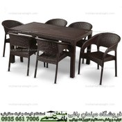 تصویر ست میز و صندلی ۶ نفره پلاستیکی حصیری ناصر کد 992-321 