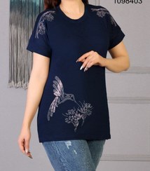 تصویر تیشرت زنانه ویسکوز نگین دار طرح پرنده 
