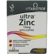 تصویر قرص اولترا زینک ۱۵ میلی گرم ویتابیوتیکس بسته ۶۰ عددی 