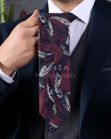 تصویر ست کراوات و پوشت مردانه NESEN - طرح برگ سرمه‌ای صورتی T114 