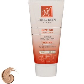 تصویر کرم ضدآفتاب رنگی مای، مدل SPF60، مناسب پوست‌ چرب و مختلط تنالیته رنگ متوسط و حجم 50 میلی‌لیتر، محافظت کننده در برابر اشعه UVA،IRو UVB، ضد آب، فاقد چربی، دارای جلوه مات، کنترل کننده چربی، ضد چروک، ضد التهاب و قرمزی پوست، رطوبت رسان، با ماندگاری 2 ساعته 