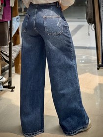 تصویر شلوار جین فول بگ ابی تیره زنانه - ابی تیره / سایز 4 Women’s Dark Blue Full Baggy Denim Jeans