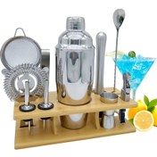 تصویر ست بار سرد ۱۱ تیکه استیل با پایه چوبی 