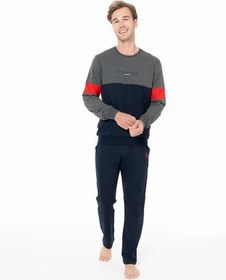 تصویر ست پیژامه مردانه مجموعه لباس خواب مردان پنبه مخلوط یقه دوچرخه آستین بلند جیب بازوها با لاستیک آنتراسیت U.S. Polo Assn. 