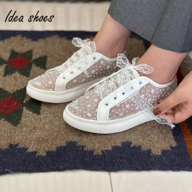 تصویر کتانی عروس رنگ سفید طرح گلدار کد 447 