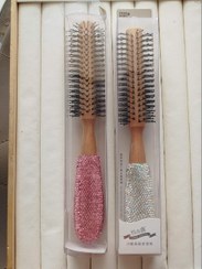 تصویر برس گرد نسوز دسته فول نگین کد 2 - نقره ای- 