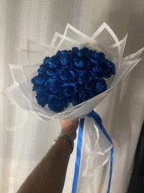 تصویر دسته گل رز شاین ۳۰ شاخه آبی 