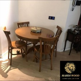 تصویر میز ناهار خوری چهار نفره مدل لهستانی صندلی چوب راش گرجستانی MAHDIWOOD LAHESTANI MODEL