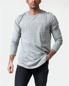 تصویر ​تی شرت مردانه آستین بلند یقه گرد طوسی ملانژ هوگرو 
