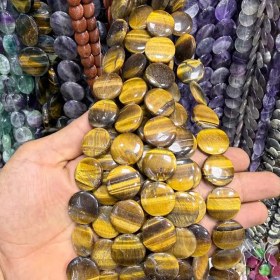 تصویر ریسه سنگ چشم ببر سکه ای درشت کد12782 Tiger's Eye Stone Strand, Large Coin code12782