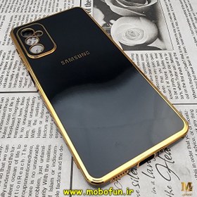 تصویر قاب گوشی Galaxy M52 5G سامسونگ طرح ژله ای مای کیس گلد لاین دور طلایی محافظ لنز دار مشکی کد 5 