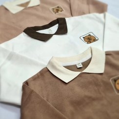 تصویر بلوز دورس یقه دار خرسی کد 1186 سایز ۵ تا ۱۳ رنگ سفید و قهوه ای و کرم 