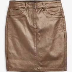 تصویر دامن کوتاه جین کشی طرح چرم برنزی براق نکست NEXT 