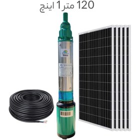 تصویر پمپ آب خورشیدی 1 اینچ عمق ۱۲۰ متر با 5 پنل خورشیدی ا Solar pump 120m HSP 150-120-3-1.3-1 Solar pump 120m HSP 150-120-3-1.3-1