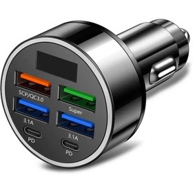 تصویر شارژر فندکی خودرو ۶ پورت ۱۵۰ وات 