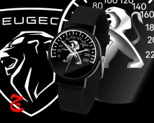 تصویر ساعت مچی اسپرت با طرح عقربه کیلومتر لوگوی پژو 