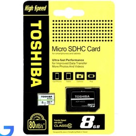 تصویر کارت حافظه microSDHC & adapter مدل توشیبا Class10 ADP-HS02 ظرفیت 8 گیگابایت Toshiba microSDHC & adapter Class10 ADP-HS02 -80MB/s - 8GB