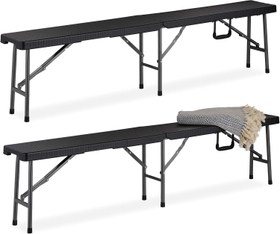 تصویر نیمکت آبجو Relaxdays - ارسال 20 روز کاری Relaxdays Beer Bench, Set of 2, Foldable Party Bench for Patio and Garden, Plastic, Camping Bench, 43 x 179 x 24.5 cm, Black