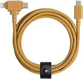تصویر کابل Native Union BELT DUO USB-C به C+LIGHTNING 1.8M - کابل شارژ جهانی، با بند چرمی، برای Apple iPhone 14/13/12/Pro/Max، 11/Pro/Max، XS/XR/X/Max ، 8/8 Plus، iPad Air/Pro، Airpods - Kraft 