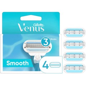 تصویر بسته ۴ عددی تیغ یدک ژیلت ونوس Gillette Venus Smooth Womens Razor Blade Refills Smooth 