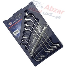 تصویر آچار دو سر رینگی لیکوتا مدل AWT-EBSK01 LICOTA 8 PCS EUROPEAN TYPE DOUBLE RING OFFSET 75˚ WRENCH SET MODEL AWT-EBSK01