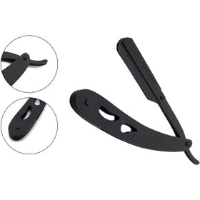 تصویر تیغ اصلاح سیاه مات برند حرفه‌ای برند khajul Professional Cut Straight Razor, Single Blade Barber Quality Moustache & Beard Shaving Razor Black Matte