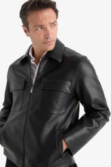 تصویر کت چرمی مردانه مشکی دفکتو 