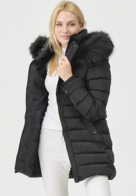 تصویر کت پف دار کلاهدار متحرک یقه خز مصنوعی زنانه یاسمین مشکی برند PIQUE ( انزجار ) به رنگ مشکی در دسته کت، پالتو و کاپشن زنانه 