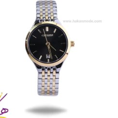 تصویر ساعت مچی سیتیزن زنانه فلزی نقره ای طلایی صفحه مشکی 3325/4 