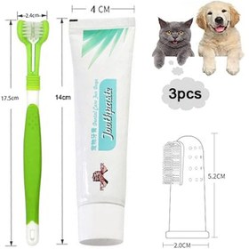 تصویر ست مسواک 360 درجه و خمیر دندان سگ برند هیستوتری Pack of 3 Dog Toothbrush histotree