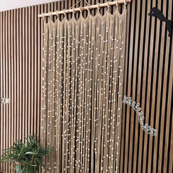 تصویر پرده مکرومه نسکافه و ترکیب مهره چوبی macrame