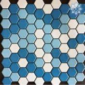 تصویر کاشی استخری میکس البرز طرح URS1 SGA آبی براق شش ضلعی 