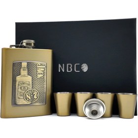 تصویر بطری جیبی پلاک دار جک دنیلز گلد Jack Daniels Gold pocket bottle with plaque