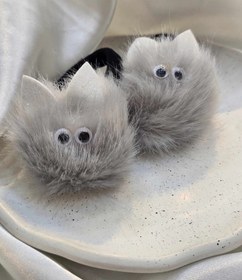 تصویر کش پشمالو ۲ تایی - طوسی 