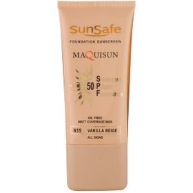 تصویر ضد آفتاب سان سیف کرم پودری و پرایمری مکیسان با SPF50 رنگی Sunsafe Maquisun Spf50 Sunshield Cream 40g